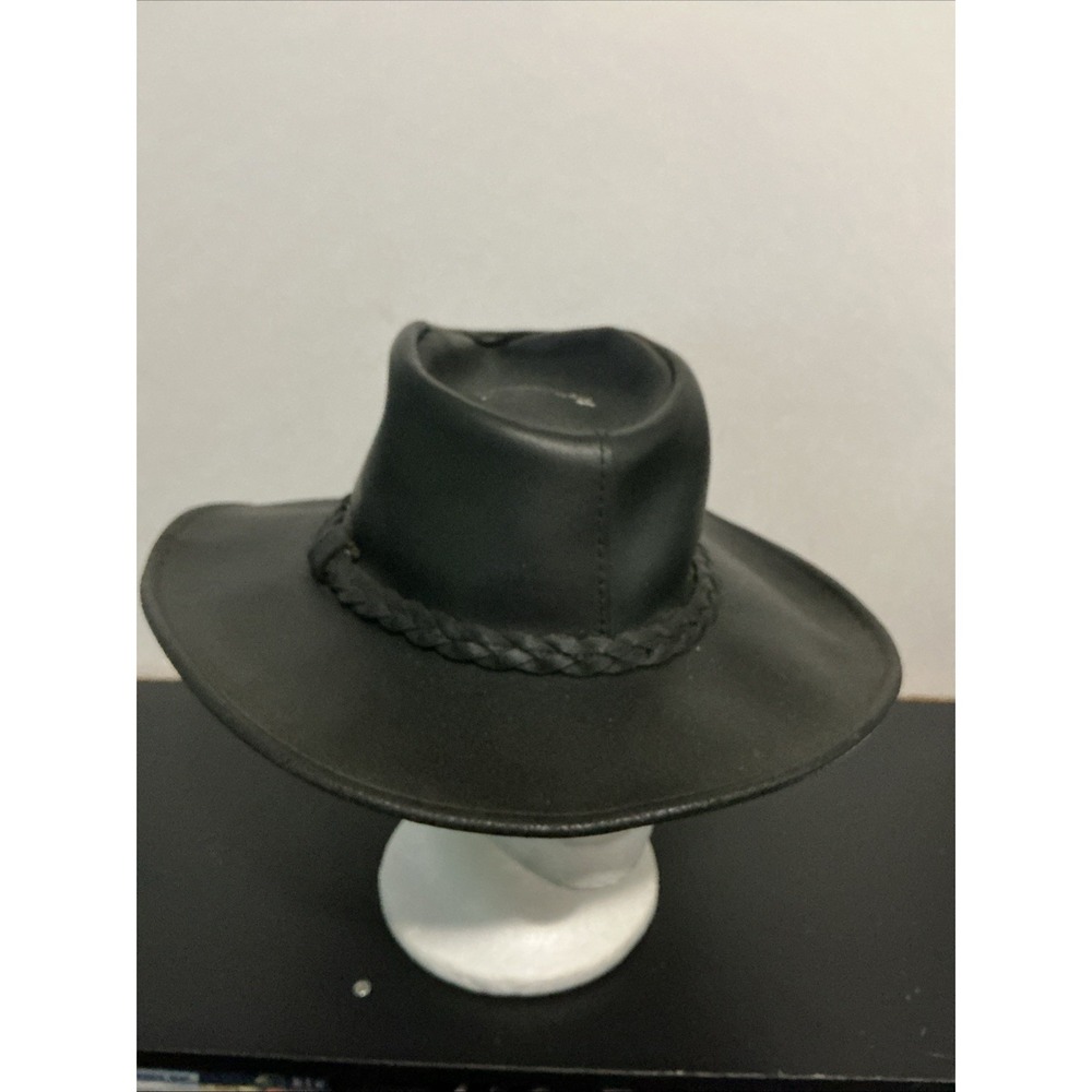 Vintage Herschel USA Small Black Leather Western Outback Hat WEAR